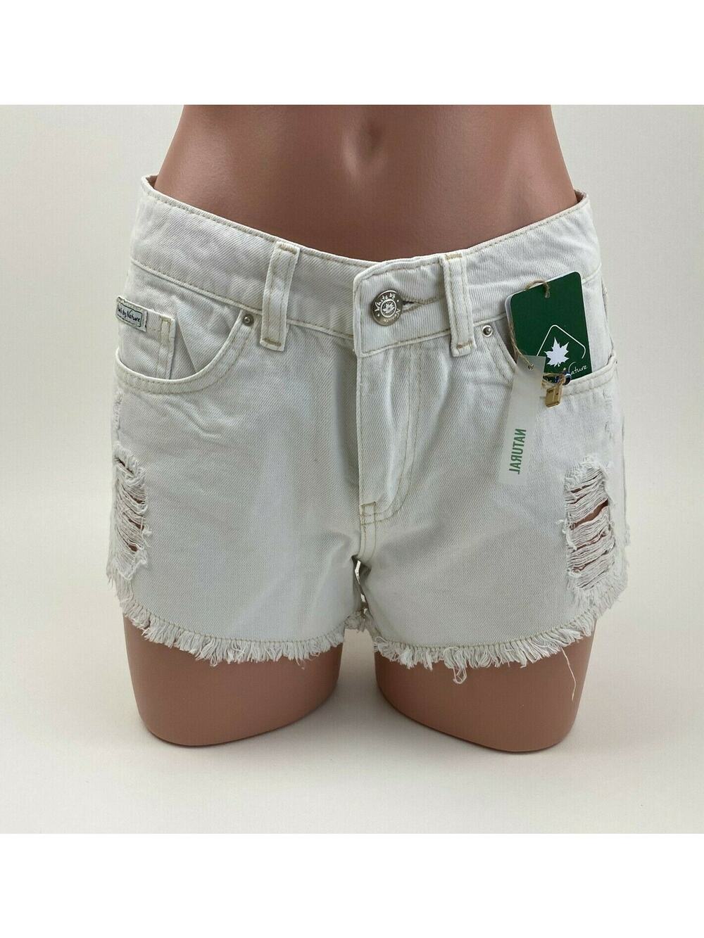 White by Nature Cotton 5 Pocket Mid Rise Raw Hem Ripped Denim Short White XL NWT